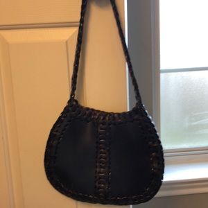 Dark Brown Leather Woven Purse